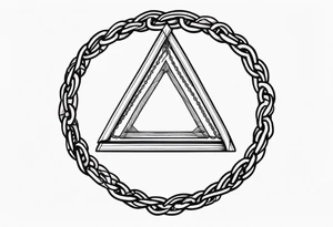 Simplistic triangle inside a circle made from chain and rope elements. tattoo idea