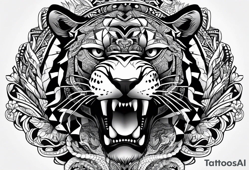 aztec black jaguar with snake tattoo idea