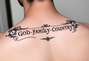 God family country written in Greek tattoo idea