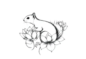 Fierce rabbid squirrel blooming lotus flowers tattoo idea