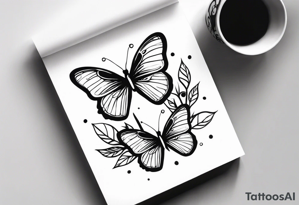 Butterflies in center of forearm with vine wrap around arm tattoo idea