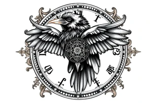 zodiac symbols runes within ornate clockwork mechanism raven tattoo idea