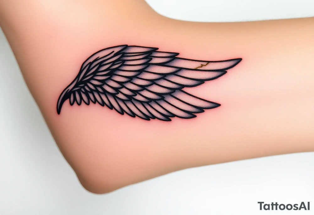 Mended Wing (kintsugi)
A feathered wing with fine hairline “cracks” that are filled (not shattered) in a gold-effect line. Reads: healed + stronger.
Tiny text option along the radius: “grace made strong” (2 Cor 12:9) or simply “still rising.” tattoo idea