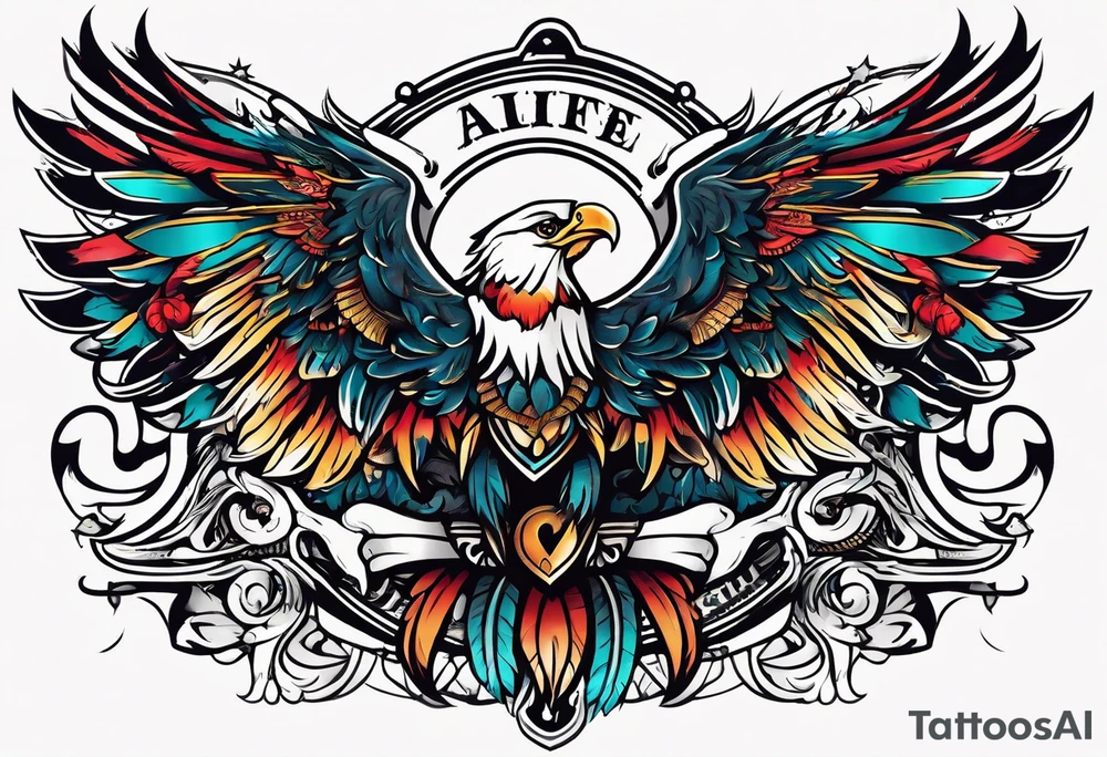 banner style, traditional american tattoo style, bold, simple, colorful tattoo idea