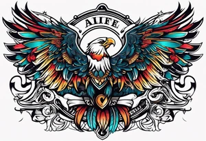 banner style, traditional american tattoo style, bold, simple, colorful tattoo idea