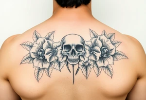 Traditional flowers with skulls in the center of the flowers tattoo idea