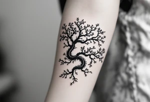 detailed dragoran (pokémon) japanese style sakura trees abstract lines dark/rough aesthetic tattoo idea