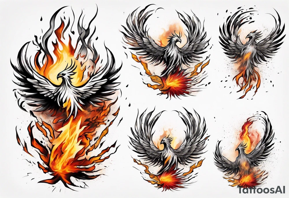 Phoenix bursting out of ashes tattoo idea