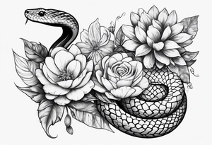 forearm snake and flower sleeve stencil tattoo idea