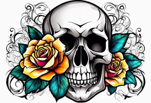 skull and roses tattoo idea