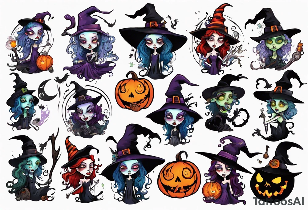 a Tim Burton-style witch tattoo idea