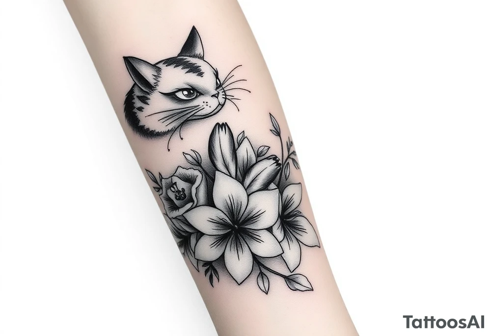 totoro and roses and lilies tattoo idea