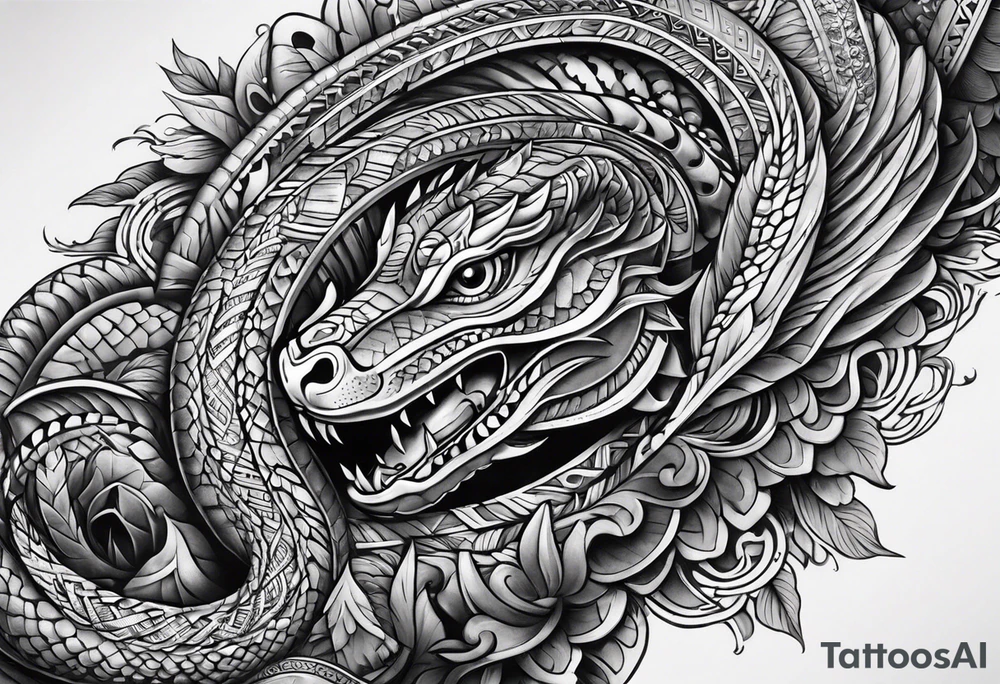 aztec snake sleeve tattoo idea