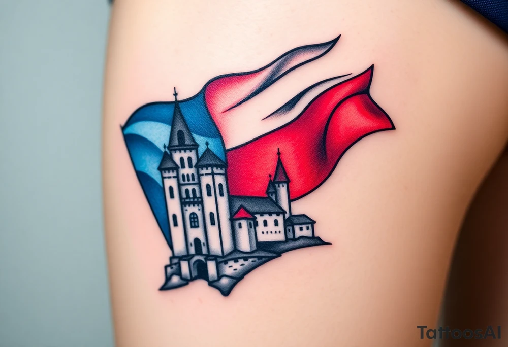 A typical Czech flag waving behind a medieval castle tattoo idea