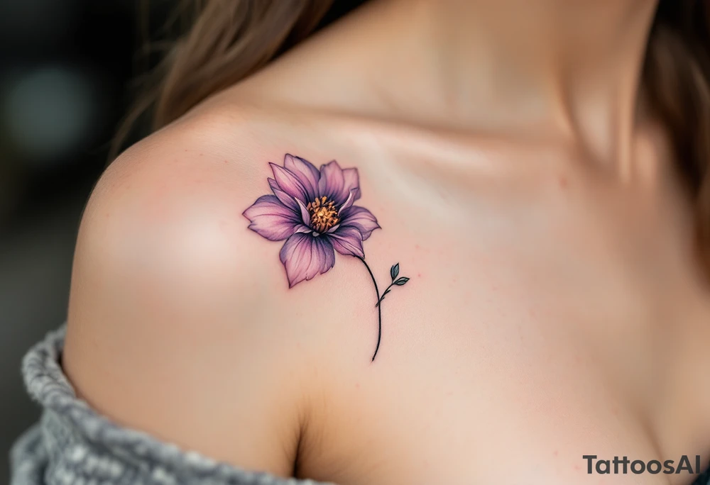 A semicolon symbol integrated into a blooming flower, with soft watercolor petals in shades of purple and pink, symbolizing growth and overcoming struggles. tattoo idea