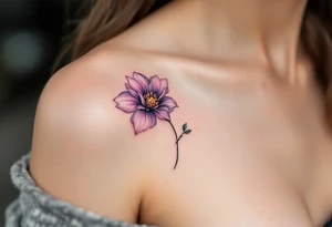 A semicolon symbol integrated into a blooming flower, with soft watercolor petals in shades of purple and pink, symbolizing growth and overcoming struggles. tattoo idea