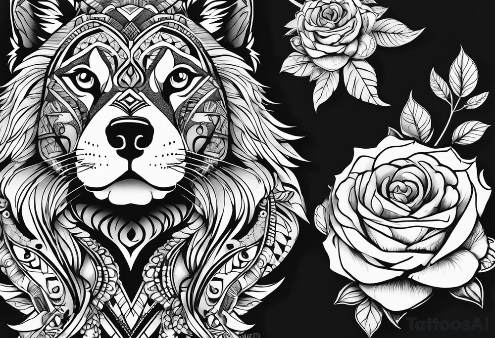 Quero uma manga com um relógio  de bolso, 3 rosas, as patas  de um cão  e tudo com um fundo em tribal tattoo idea