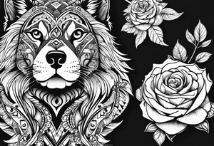 Quero uma manga com um relógio  de bolso, 3 rosas, as patas  de um cão  e tudo com um fundo em tribal tattoo idea