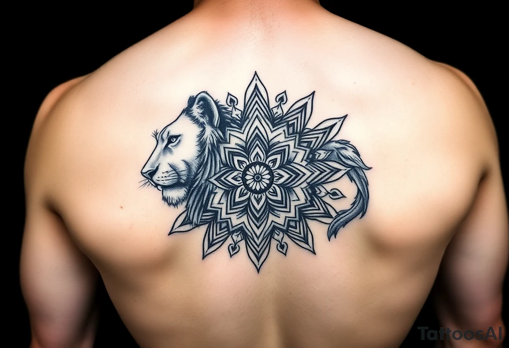 lioness with a mandala behind her tattoo idea