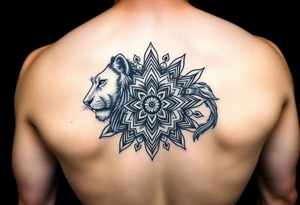 lioness with a mandala behind her tattoo idea