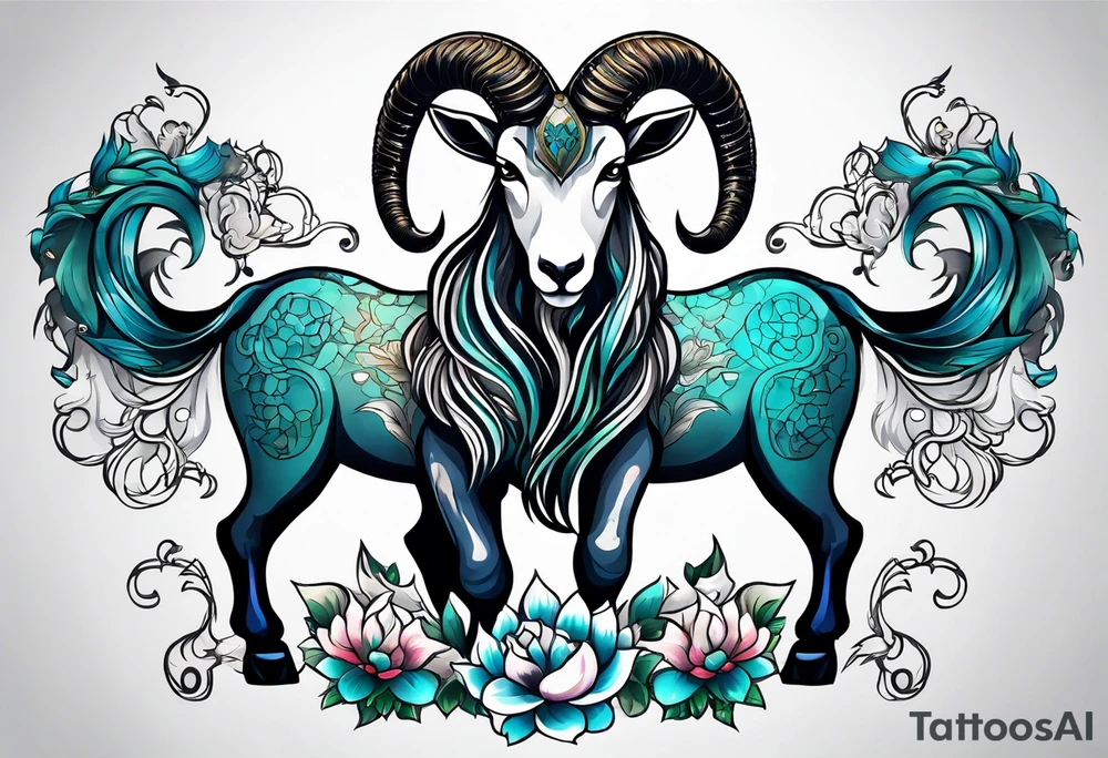 zodiac goat standing in two legs tattoo idea