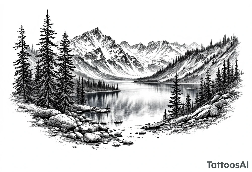 lake tahoe with multiple moutians tattoo idea