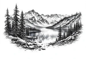 lake tahoe with multiple moutians tattoo idea