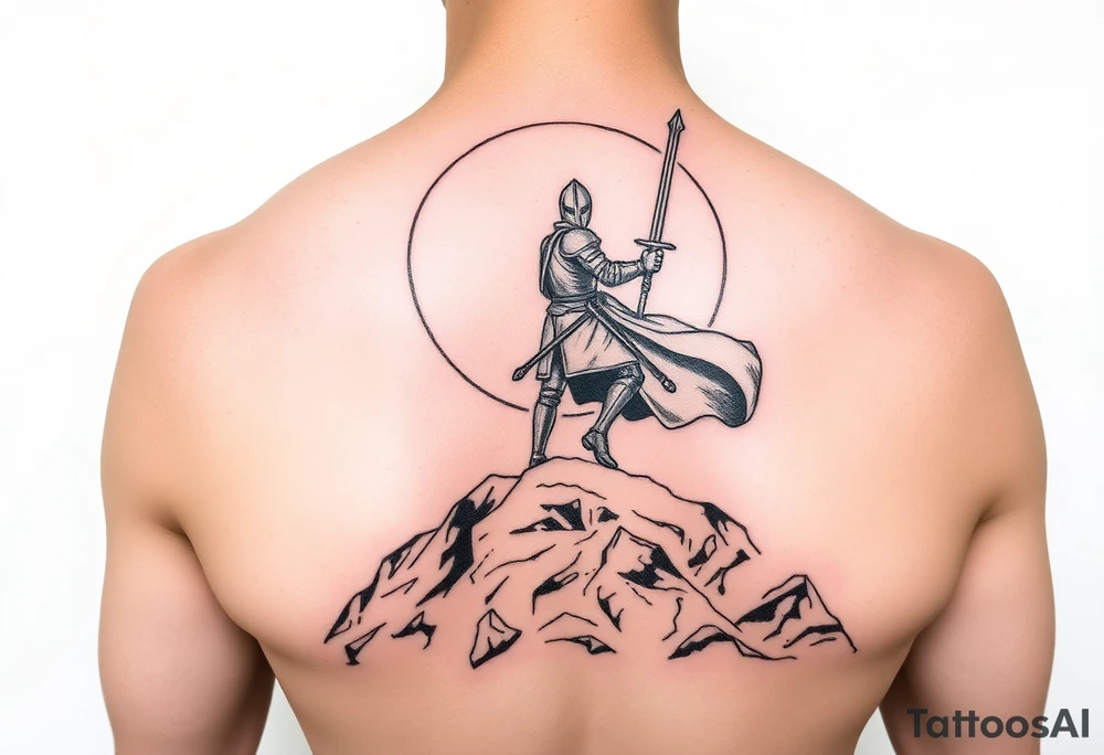 Powerful knight on the hillside sun in the background tattoo idea Powerful knight on the hillside sun in the background tattoo idea