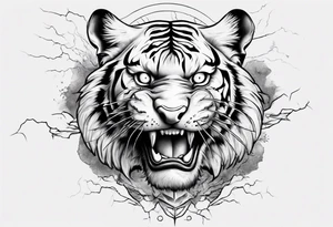 ancient Tiger with lightning and a sun for a forearm sleeve tattoo idea