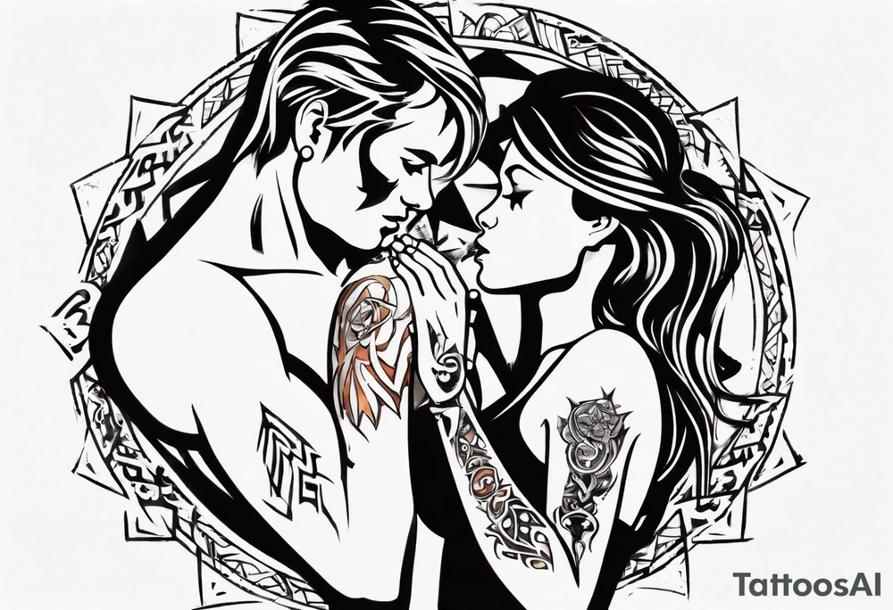 woman giving man a tattoo on star tattoo idea