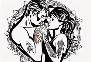 woman giving man a tattoo on star tattoo idea