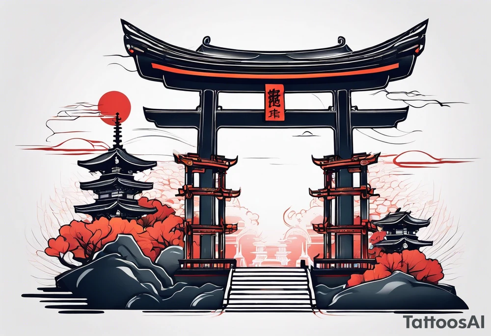 torii gate in biomechanical style tattoo idea