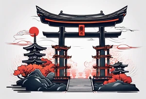 torii gate in biomechanical style tattoo idea