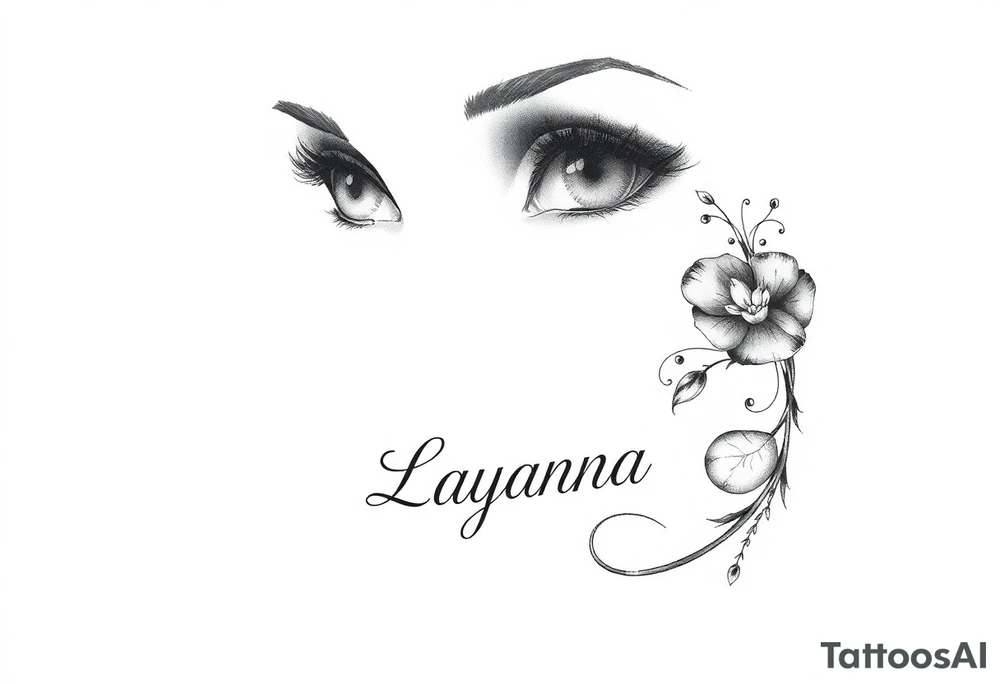 Girl eyes with the name layanna at the bottom of it tattoo idea