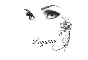 Girl eyes with the name layanna at the bottom of it tattoo idea