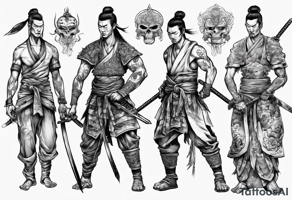 handsome Asian warrior who is also a death tattoo idea