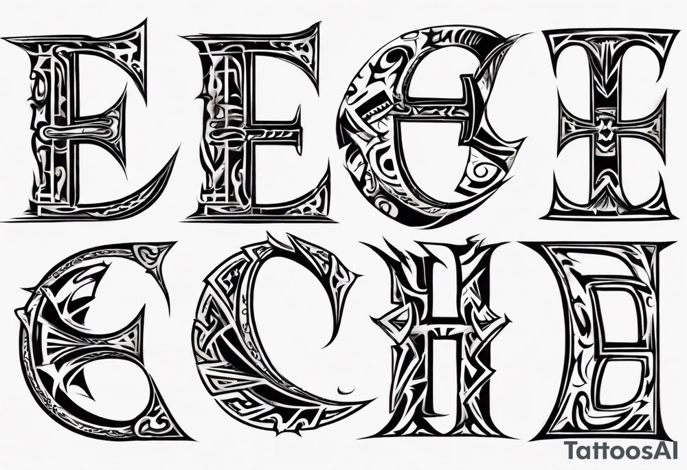 combine the letters E and H with tribal pattern tattoo idea