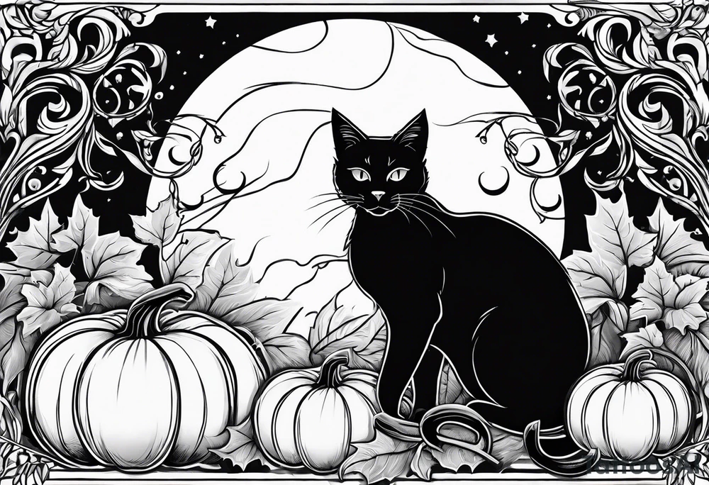 Black cat with a pumpkin tattoo idea