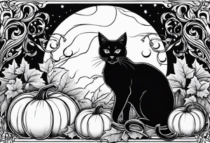 Black cat with a pumpkin tattoo idea