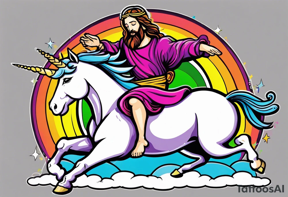 Jesus playing leapfrog with a unicorn tattoo idea