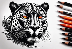 Facial of panther with red-orange eyes tattoo idea