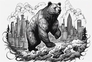 Serious bear coming up behind a city tattoo idea