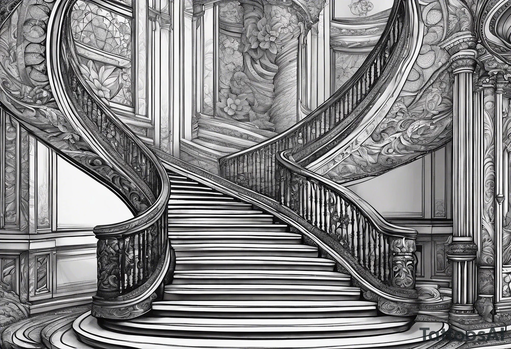 Man walking up a spiral stair case tattoo idea
