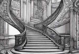 Man walking up a spiral stair case tattoo idea