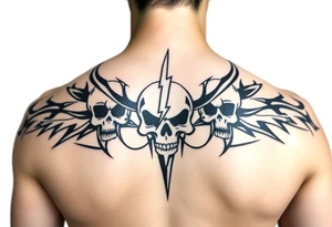 Skulls and.lightning tribal half sleeve for shoulder black work tattoo idea