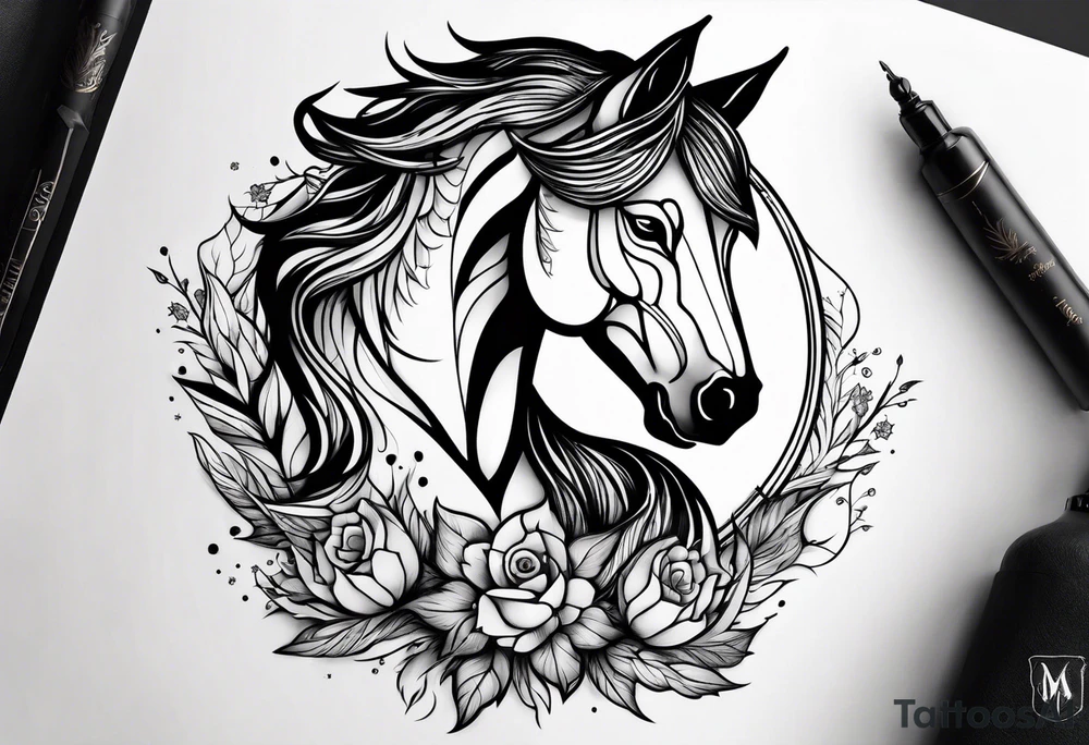 Horse and wolf mixed tattoo idea