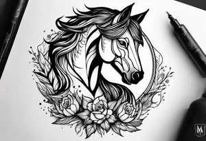 Horse and wolf mixed tattoo idea
