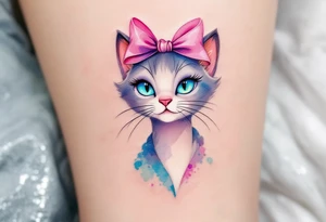 The Aristocats’ most ladylike cat, Marie with two pink bows, shines in this pink-accented watercolor tattoo. tattoo idea