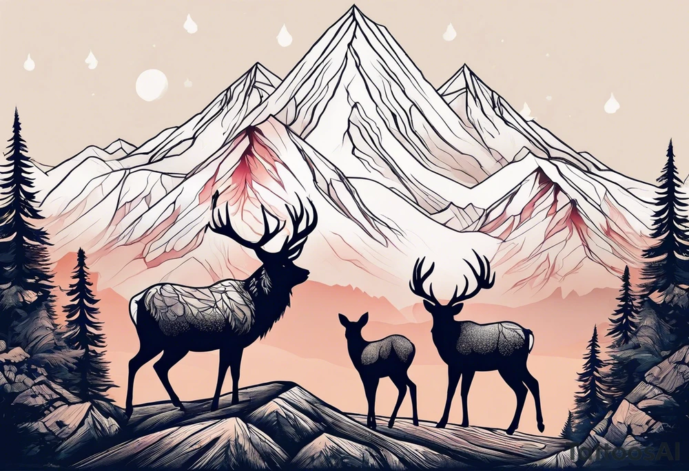 mountain with small deer tattoo idea
