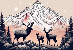 mountain with small deer tattoo idea